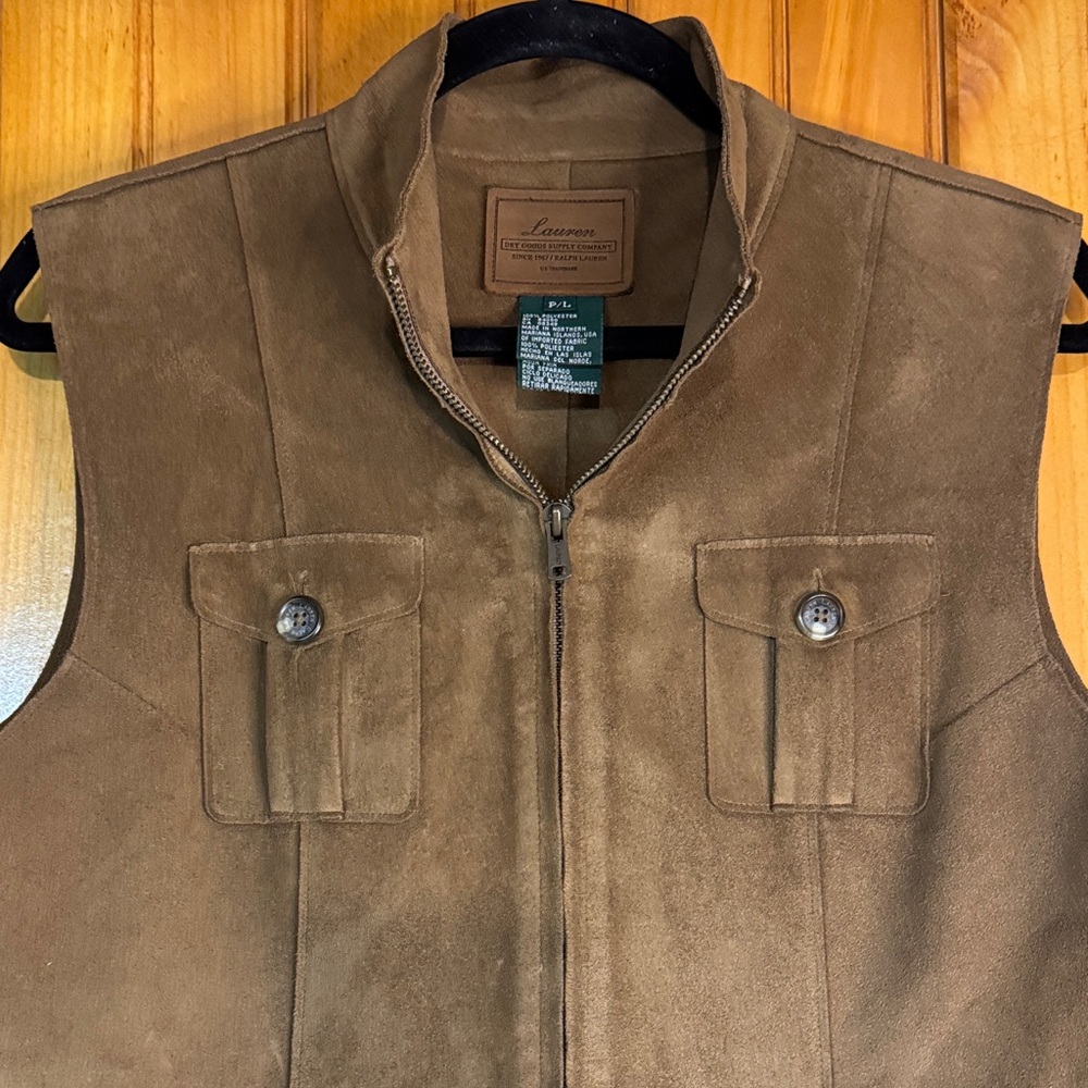 Lauren Ralph Lauren Brown Suede Zip-Front Vest - Picture 3 of 7